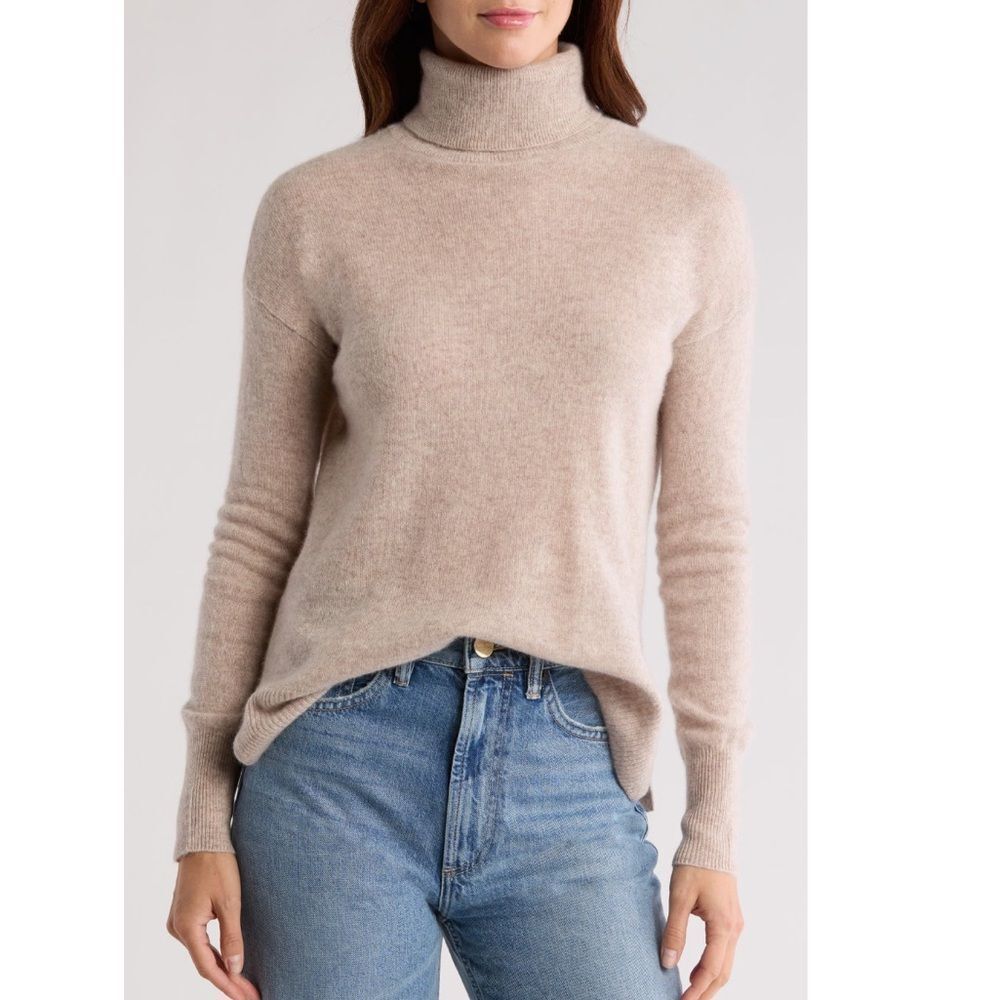 Nordstrom Turtleneck 100% Cashmere Sweater, Size Small (4/6), Beige, NWT‎